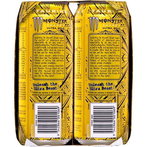 Monster Energy Ultra Gold Cans 500ml X 4 Pack