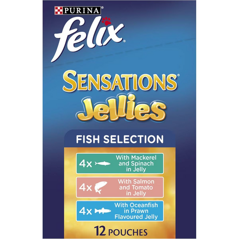 Felix Adult Sensations Jellies Fish Selection Wet Cat Food 85g X12 Pack