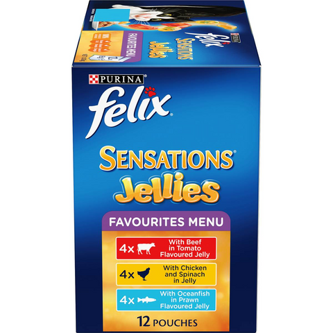 Felix Adult Sensations Jellies Favourites Menu Wet Cat Food 85g X12 Pack