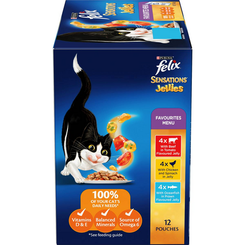 Felix Adult Sensations Jellies Favourites Menu Wet Cat Food 85g X12 Pack