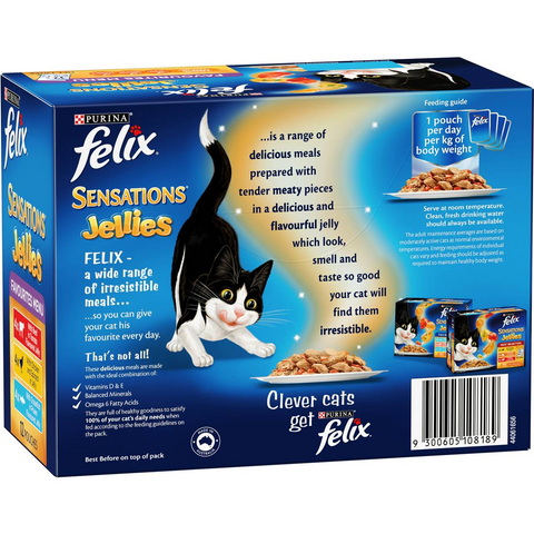 Felix Adult Sensations Jellies Favourites Menu Wet Cat Food 85g X12 Pack