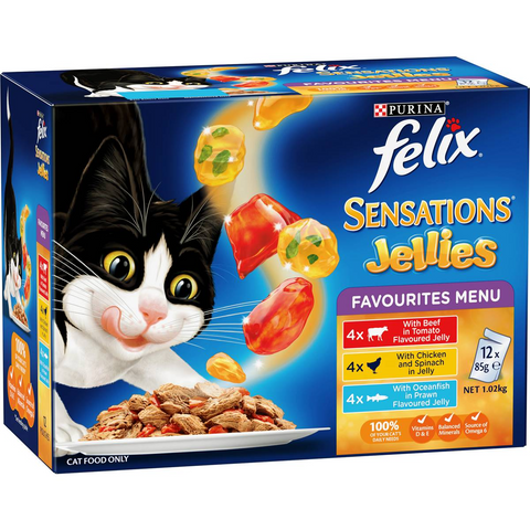 Felix Adult Sensations Jellies Favourites Menu Wet Cat Food 85g X12 Pack