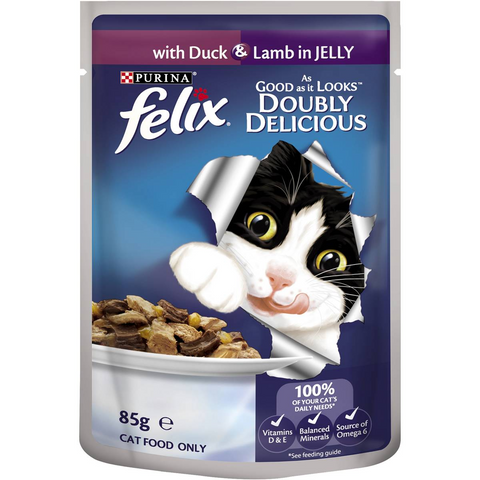 Felix Adult Doubly Delicious Meat Selection Wet Cat Food 85g X12 Pack