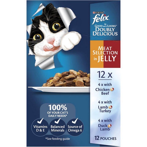 Felix Adult Doubly Delicious Meat Selection Wet Cat Food 85g X12 Pack