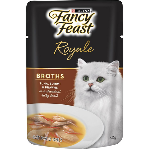 Fancy Feast Adult Royale Broths Tuna, Surimi & Prawns Wet Cat Food 40g