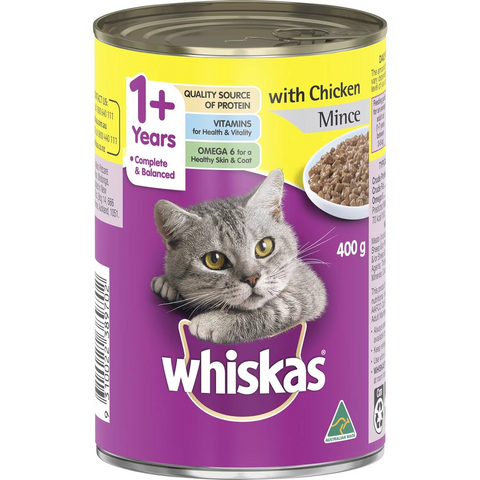 Whiskas 1+ Years Wet Cat Food Chicken Mince 400g Can