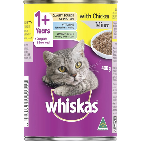 Whiskas 1+ Years Wet Cat Food Chicken Mince 400g Can