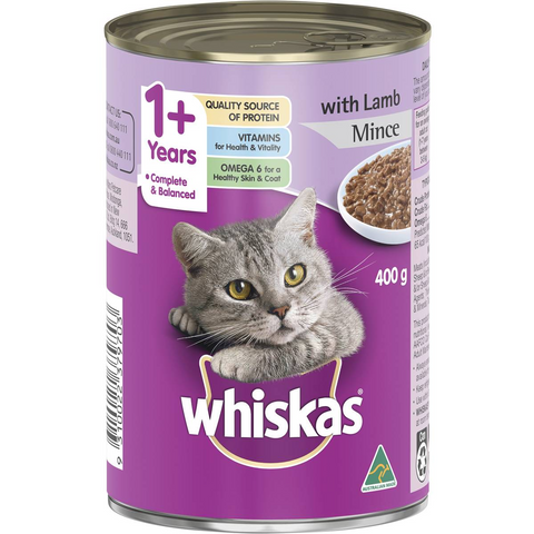 Whiskas 1+ Years Wet Cat Food Lamb Mince 400g Can