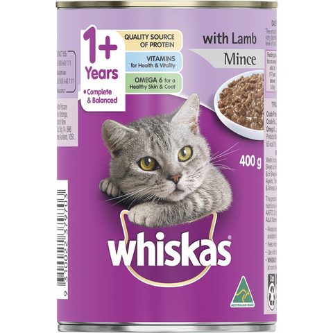 Whiskas 1+ Years Wet Cat Food Lamb Mince 400g Can