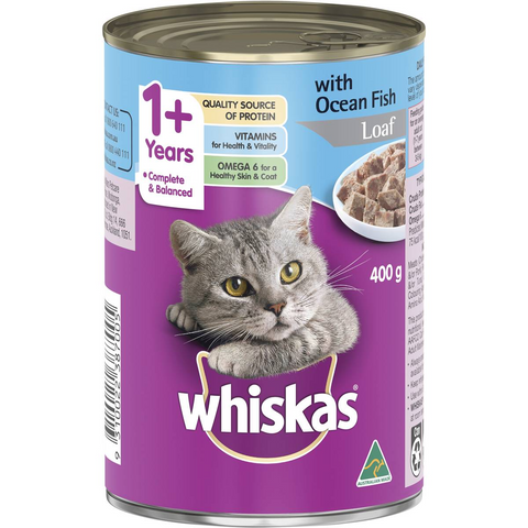 Whiskas 1+ Years Wet Cat Food Ocean Fish Loaf 400g Can