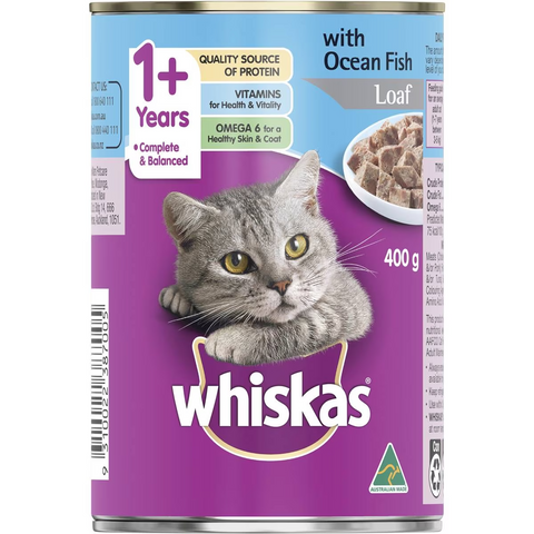 Whiskas 1+ Years Wet Cat Food Ocean Fish Loaf 400g Can