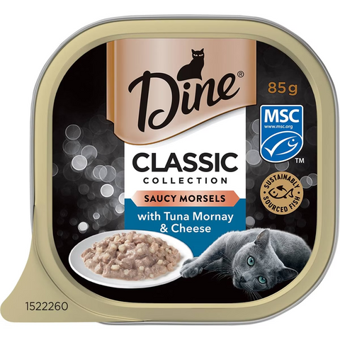 Dine Saucy Morsels With Tuna Mornay & Cheese Wet Cat Food Tray 85g