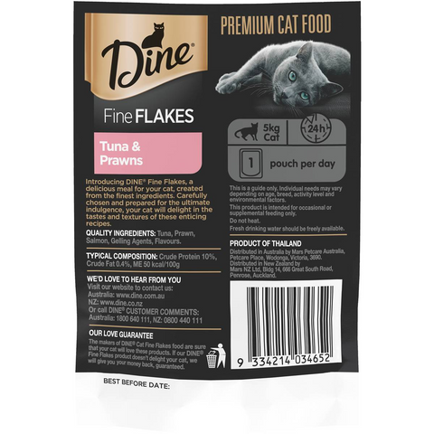 Dine Fine Flakes Tuna & Prawns Wet Cat Food Pouch 35g