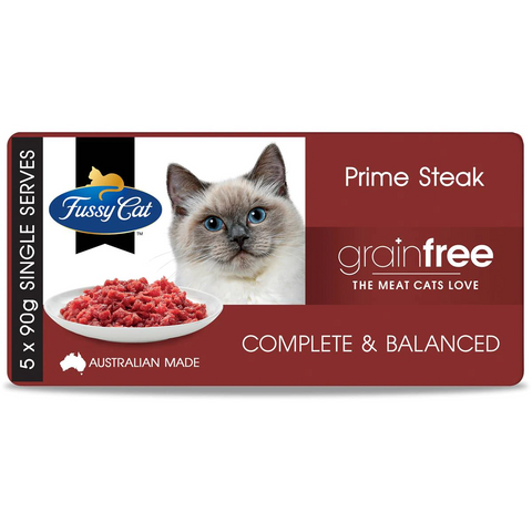 Fussy Cat Grain Free Adult Chilled Fresh Cat Food Prime Steak Mince 90g X5