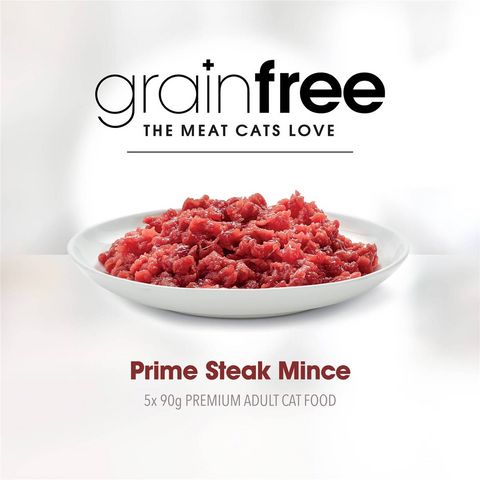 Fussy Cat Grain Free Adult Chilled Fresh Cat Food Prime Steak Mince 90g X5