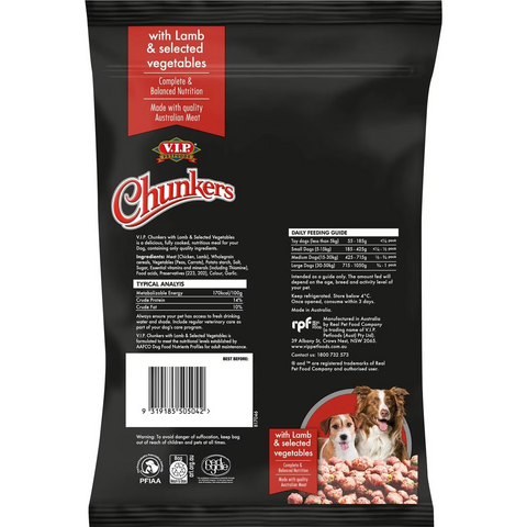 V.i.p. Chunkers Adult Chilled Fresh Dog Food Lamb & Veges Meatball 1kg