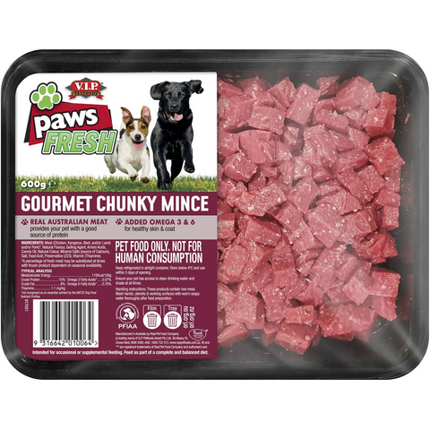 Paws Fresh Adult Chilled Fresh Dog Food Gourmet Chunky Mince 600g