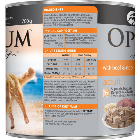 Optimum Adult Wet Dog Food Beef & Rice Can 700g