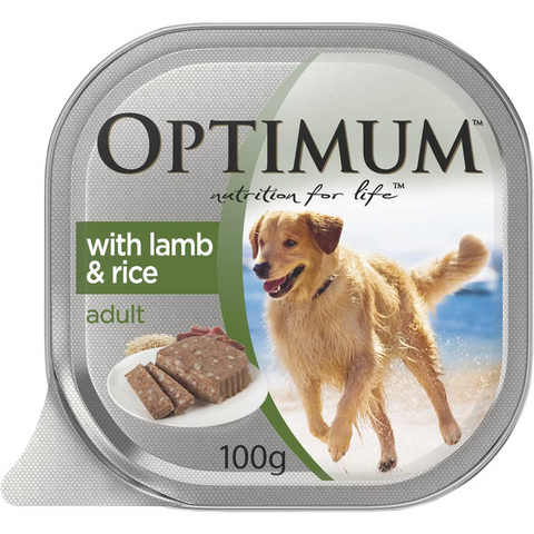 Optimum Adult With Lamb & Rice Wet Dog Food Tray 100g