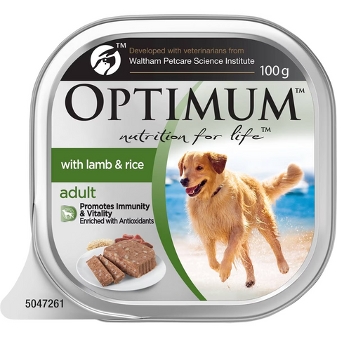 Optimum Adult With Lamb & Rice Wet Dog Food Tray 100g