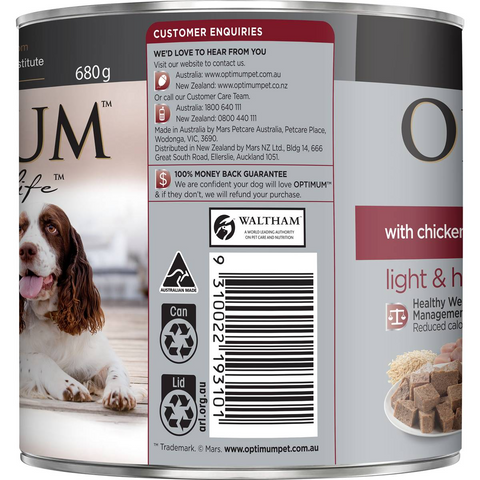 Optimum Light & Healthy With Chicken & Rice Wet Dog Food 680g