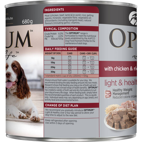 Optimum Light & Healthy With Chicken & Rice Wet Dog Food 680g