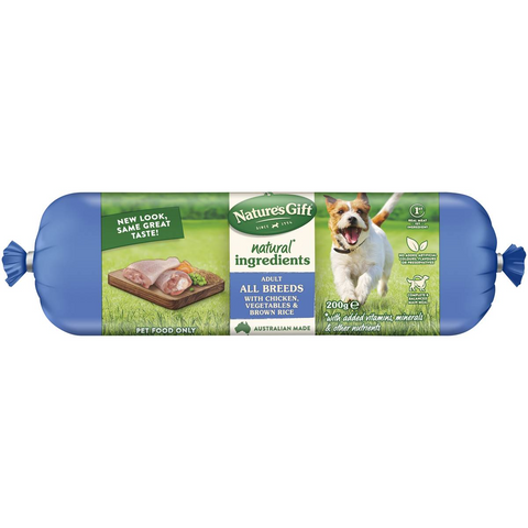 Nature's Gift Adult Chilled Fresh Dog Food Roll With Chicken & Vegetables 200g