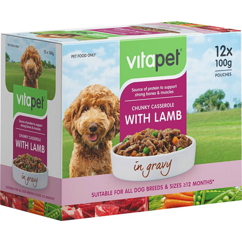 Vitapet Chunky Casserole With Lamb In Gravy Dog Food 100g X 12 Pack