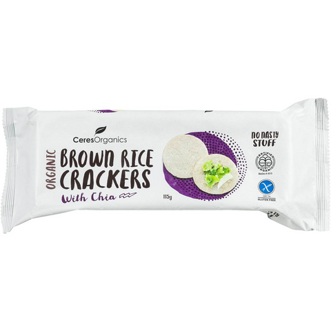 Ceres Organics Brown Rice Crackers Chia 115g