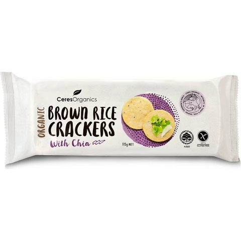 Ceres Organics Brown Rice Crackers Chia 115g