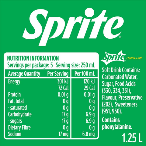 Sprite Lemonade Soft Drink Bottle 1.25l