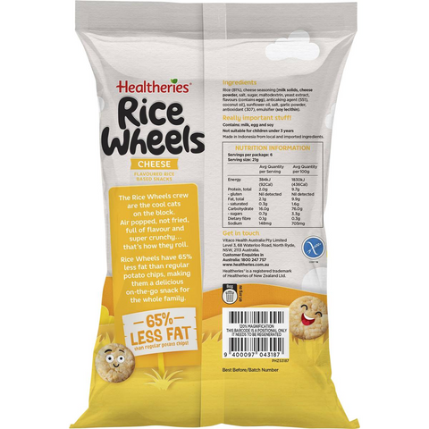 Healtheries Rice Wheels Cheese Multipack Gluten Free Lunchbox Snacks 21g X 6 Pack