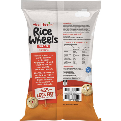 Healtheries Rice Wheels Burger Multipack Gluten Free Lunchbox Snacks 21g X 6 Pack