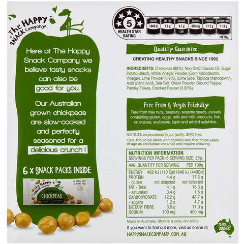 The Happy Snack Company Roasted Chickpeas Lime And Cracked Pepper 6 Pack