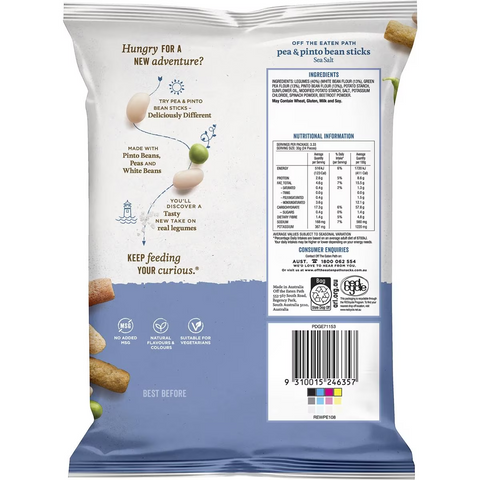 Off The Eaten Path Vegetable Chips Pea & Pinto Bean Sticks Sea Salt 100g