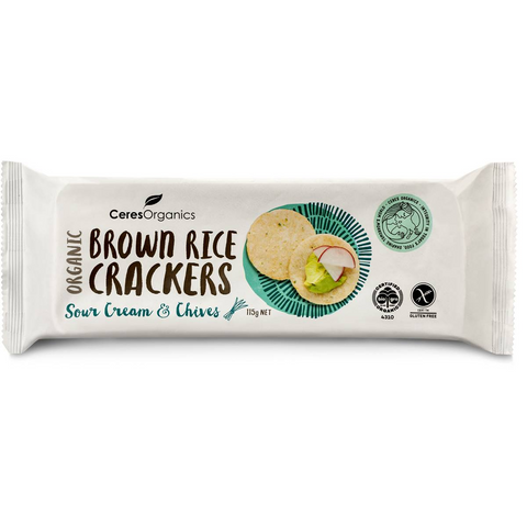 Ceres Organics Brown Rice Crackers Sour Cream & Chives 115g