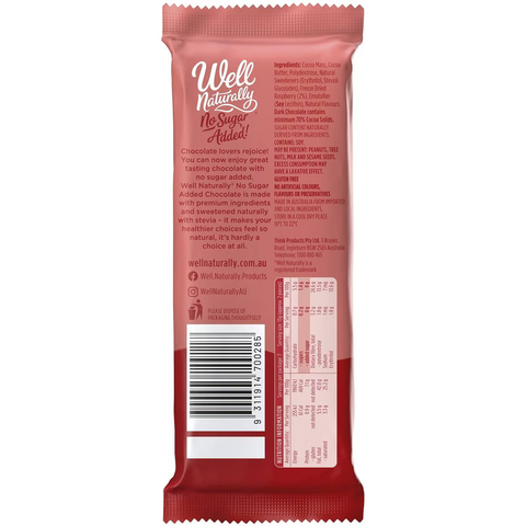 Well Naturally No Sugar Added Dark Choc Raspberry 90g