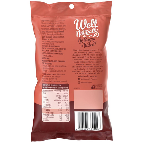 Well Naturally No Sugar Added Dark Chocolate Covered Almonds 80g