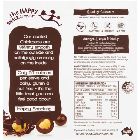 The Happy Snack Company Chickpeas Dark Choc 5 Pack