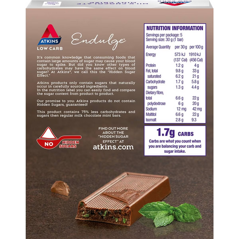 Atkins Low Carb Endulge Milk Chocolate Mint Crisp 5 Pack