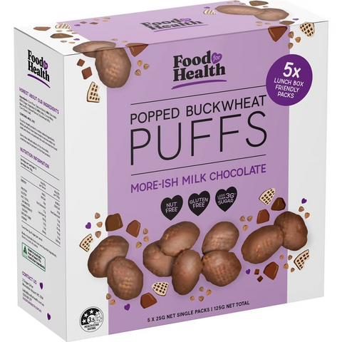 Food For Health Popped Buckwheat Puffs Milk Chocolate 25g X 5 Pack