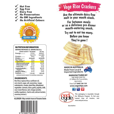 Vege Chips Rice Crackers Sweet Chilli & Sour Cream 75g