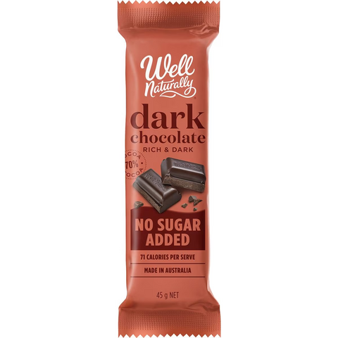 Well Naturally Dark Chocolate No Sugar Added Bar 45g