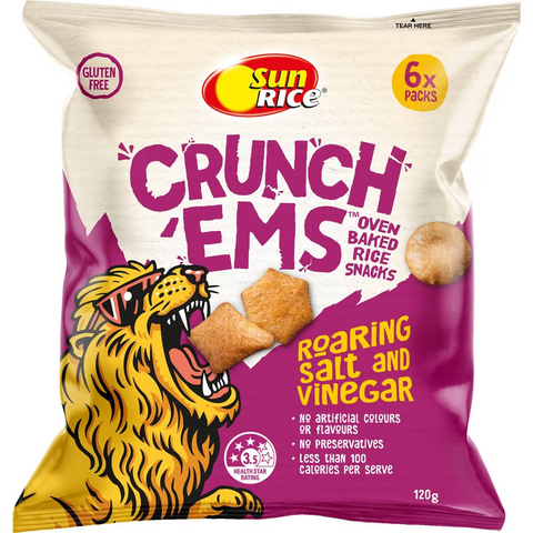 Sunrice Crunch 'ems Oven Baked Rice Snacks Salt & Vinegar 6 Pack