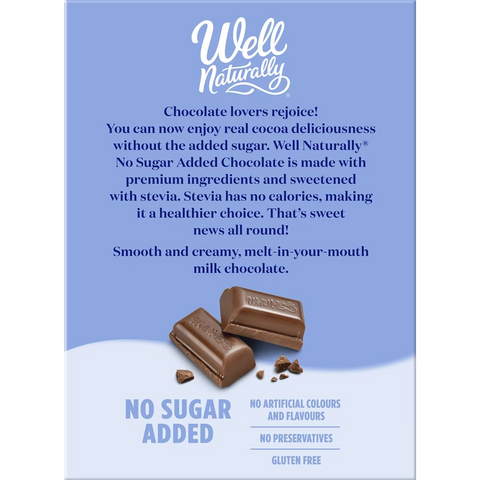 Well Naturally No Sugar Added Milk Chocolate Bars 45g X 4 Pack