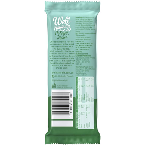 Well Naturally Bars Mint Chocolate Sugar Free 90g