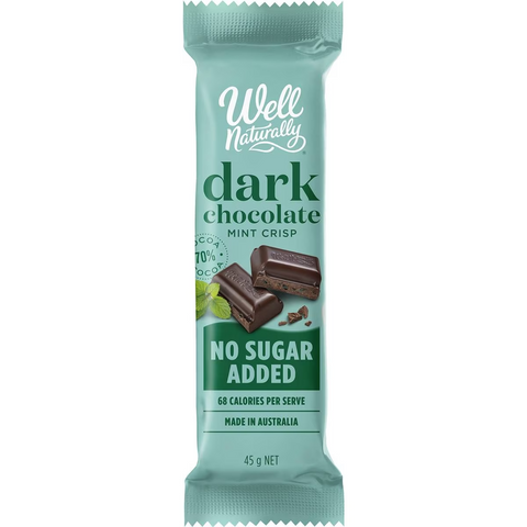 Well Naturally No Sugar Added Choc Mint Crisp Bar 45g