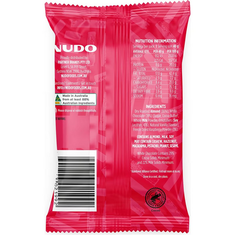 Nudo Lightly Dipped Almonds Raspberry Dusted White Choc 40g