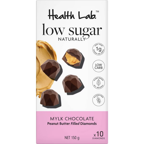 Health Lab Low Sugar Mylk Chocolate Diamonds Peanut Butter 150g