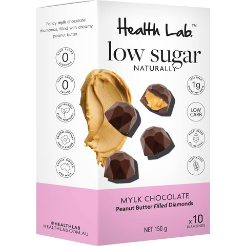 Health Lab Low Sugar Mylk Chocolate Diamonds Peanut Butter 150g